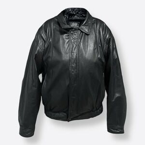 Aberdeen Leather Bomber Jacker Mens 46 Black Fur Lined Zip‎ Removable Vest USA